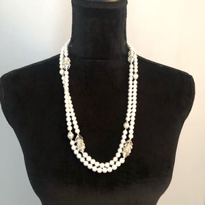 Vintage long pearl and crystal necklace.